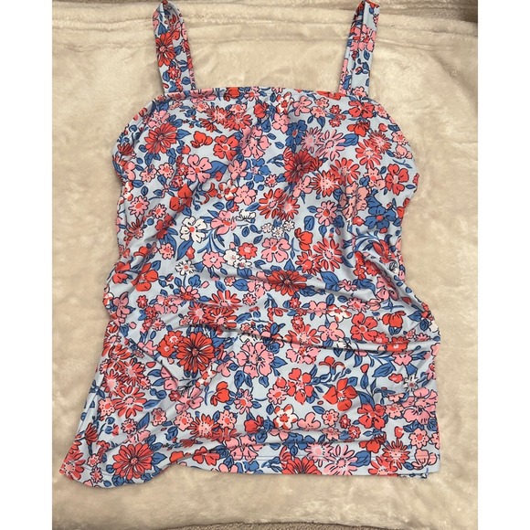 Other - Floral Tankini Swim Top Blue Pink Coral Adjustable Straps Size Medium